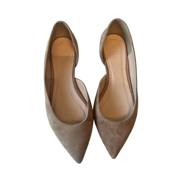 J Crew Womens 8 Tan Suede D'Orsay Flats Pointed Toe Slip On Classic - Picture 1 of 7
